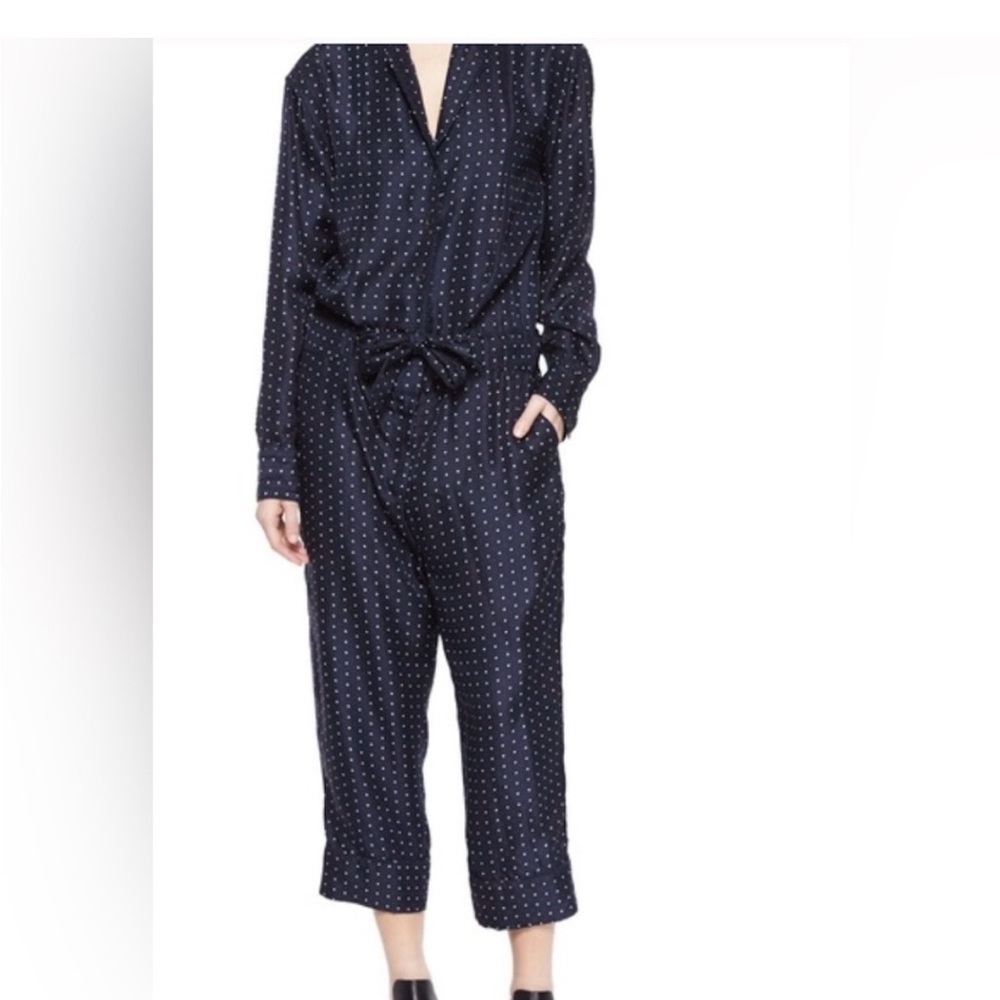 Rag & Bone Navy Polka Dot Silk Arthur Jumpsuit